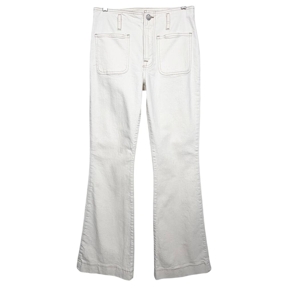 Frame Jeans High Rise Sailor Flare Cotton Stretch Patch Pockets Off White 27